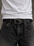 Vintage Floral Engraved Belt- Black