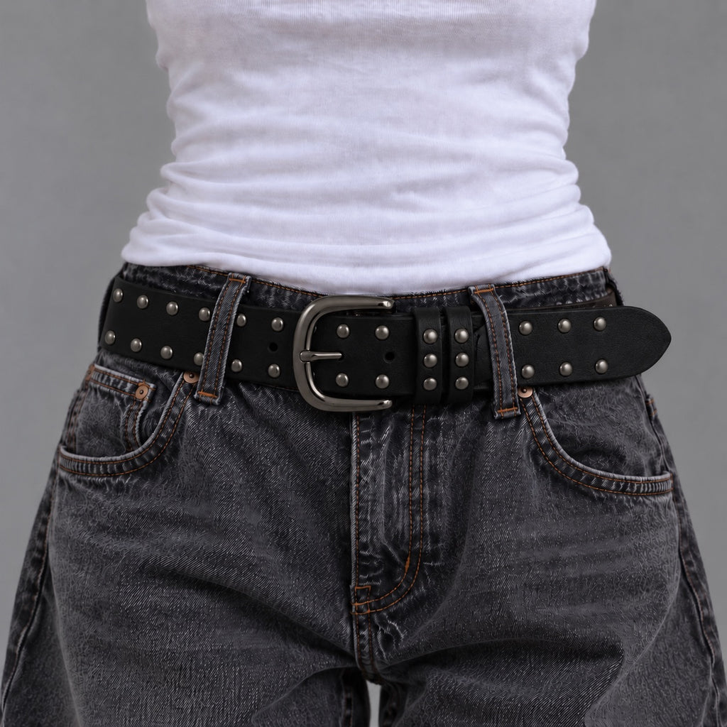Black Double Rivet Belt