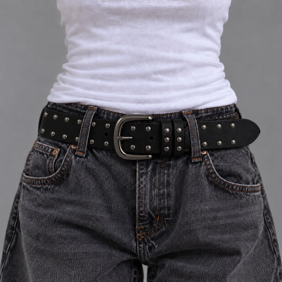 Black Double Rivet Belt