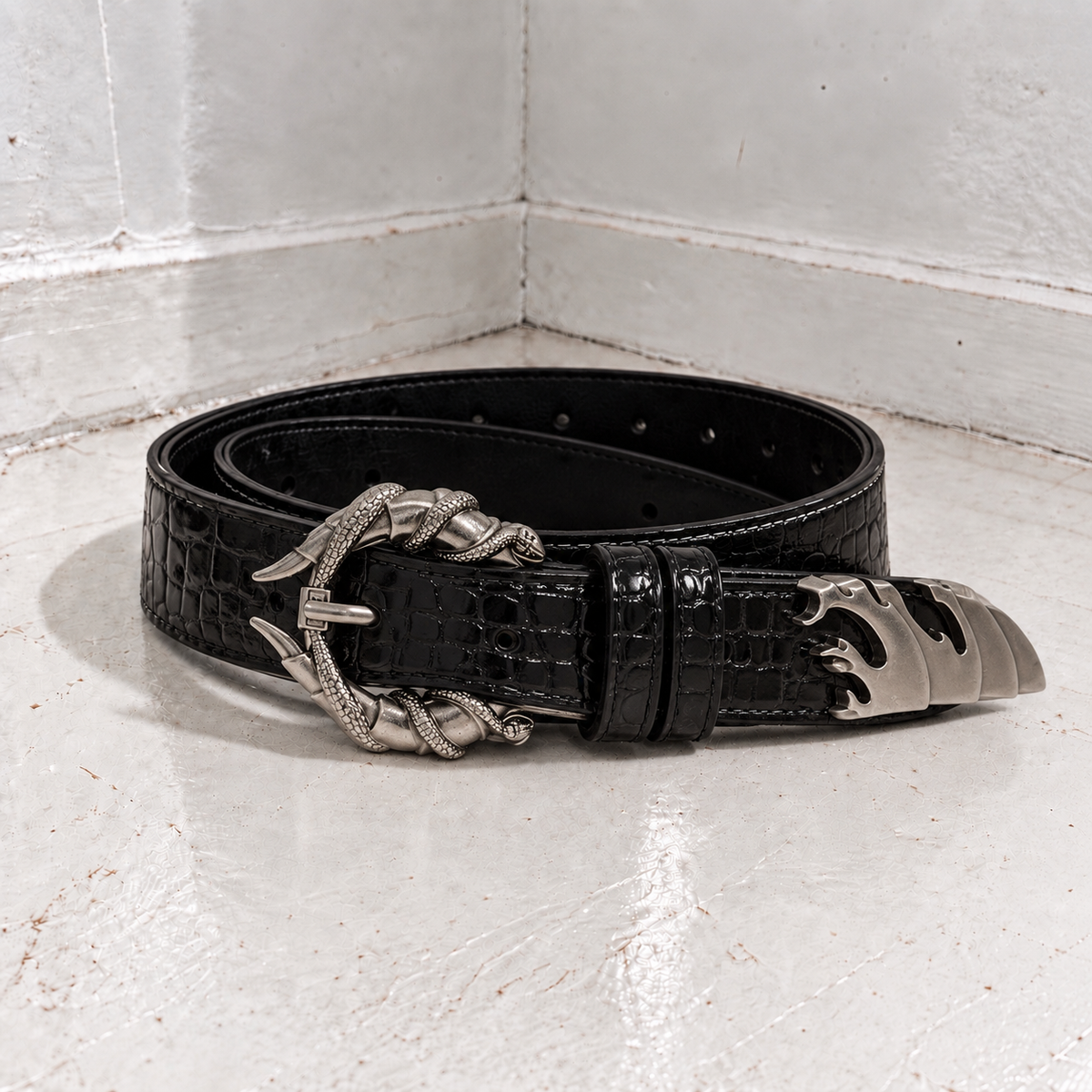Y2K Crocodile Belt - Black